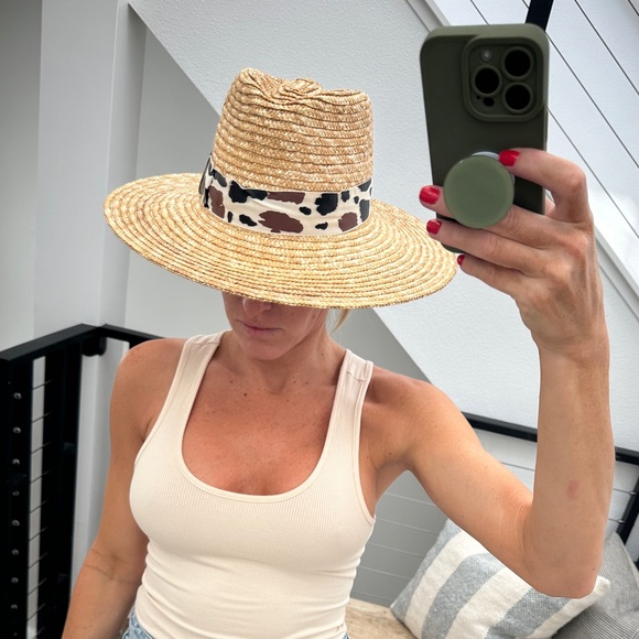 Brixton Joanna tan & black animal print straw hat wide brim summer versatile S - Picture 3 of 11